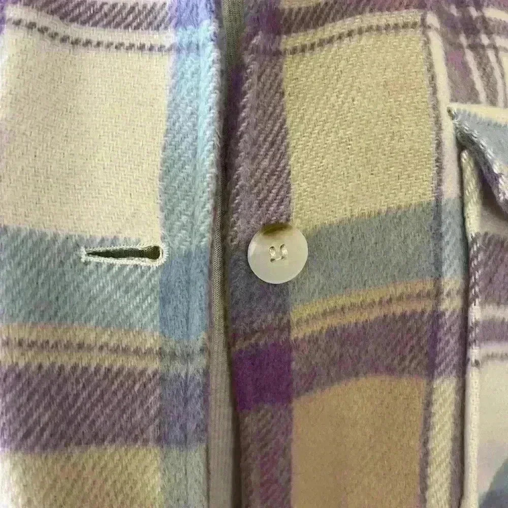 For The Republic Plaid Cropped jacket purple blue beige size medium -flannel - Picture 2 of 11